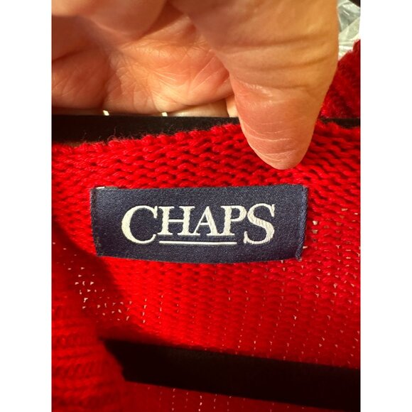 Chaps Red Fisherman Cable Knit Sweater 3 button M 100% Cotton Long Sleeve Preppy - Picture 4 of 10